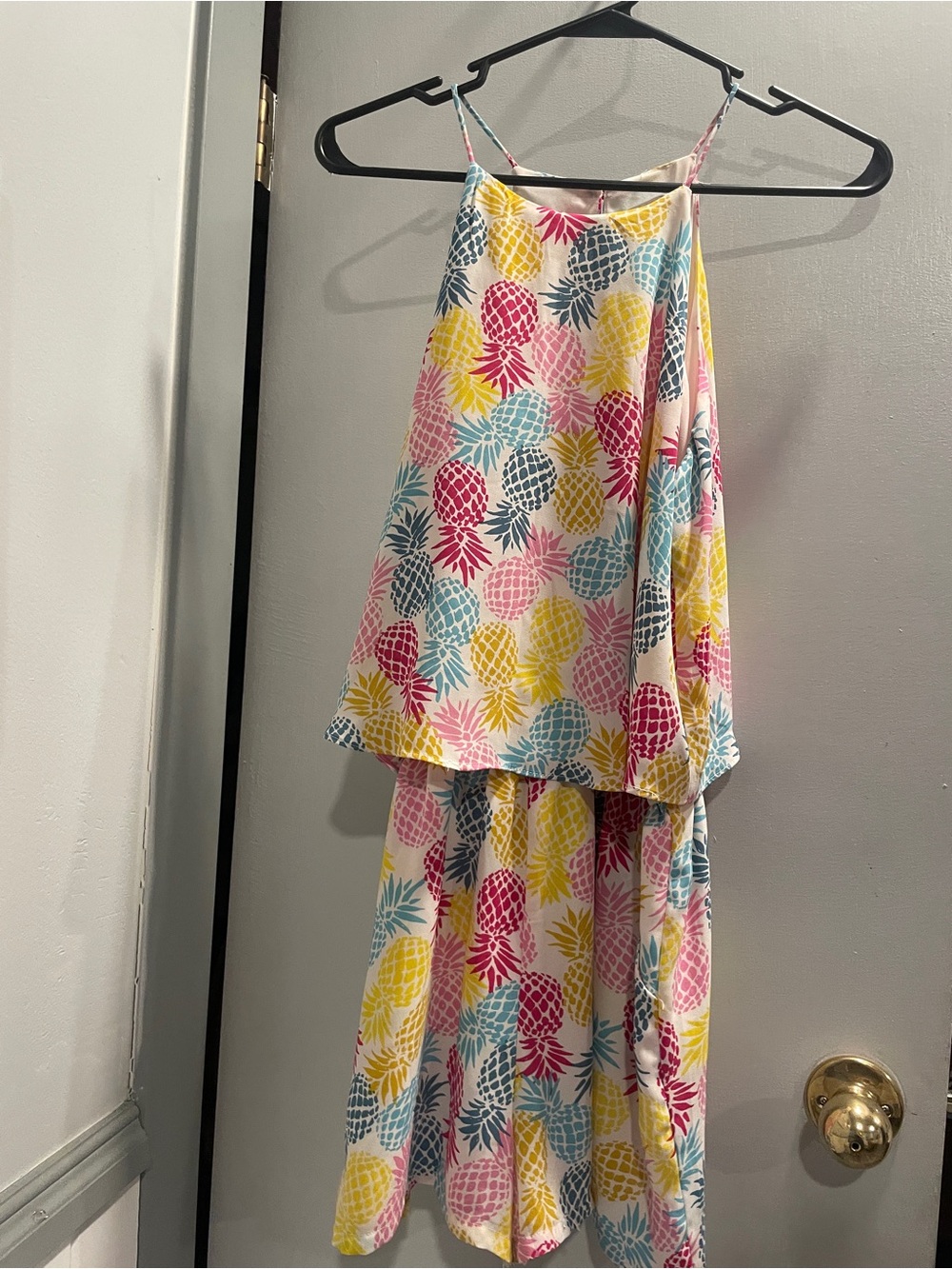 Finn & Grace Tropical Pineapple  Print Layered romper  - Pink Yellow Blue size S